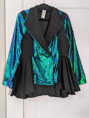 Eien Long Sleeve V Neck Sequin Detail Scuba Peplum Jacket Festival Glam Women
